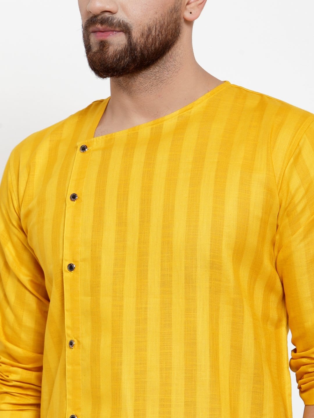 Yellow Cotton Striped Party Kurtas