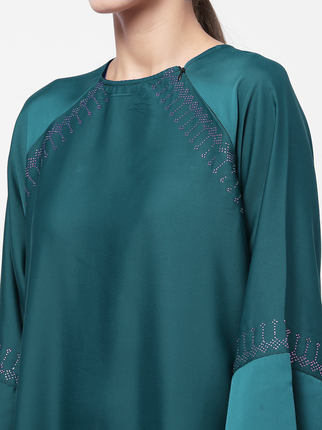 Klotthe Women Turquise Embellished Burqa With Scarves