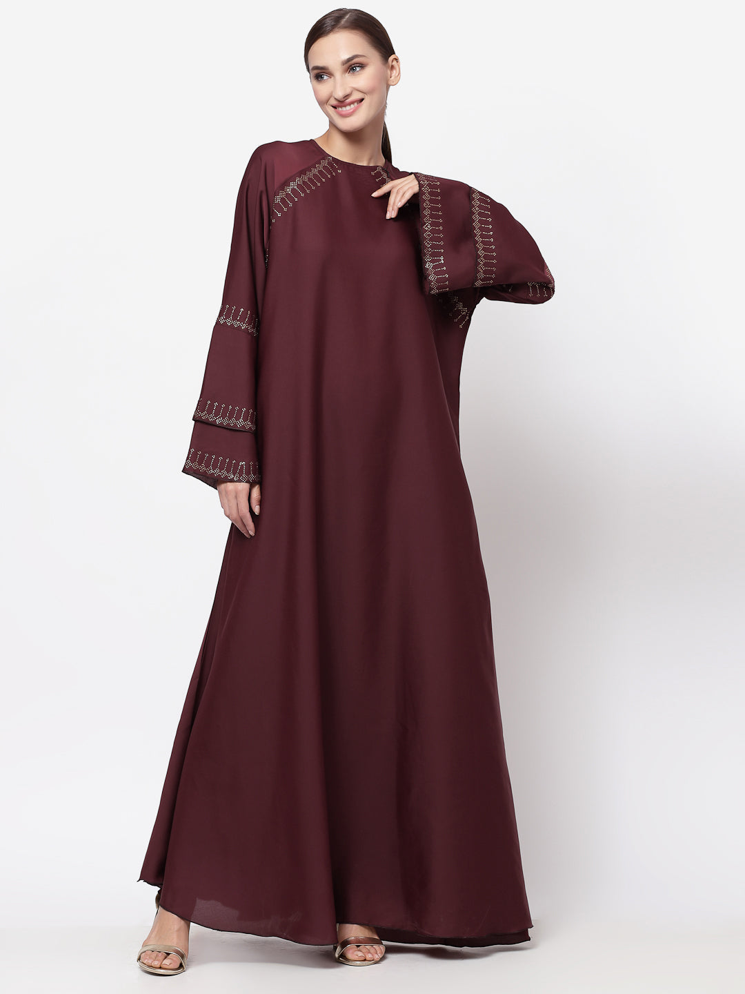 Klotthe Women Maroon Embellished Burqa With Scarves