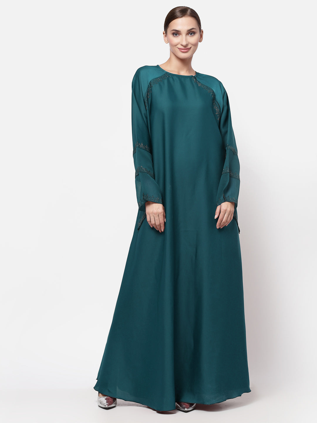Klotthe Women Turquise Embellished Burqa With Scarves