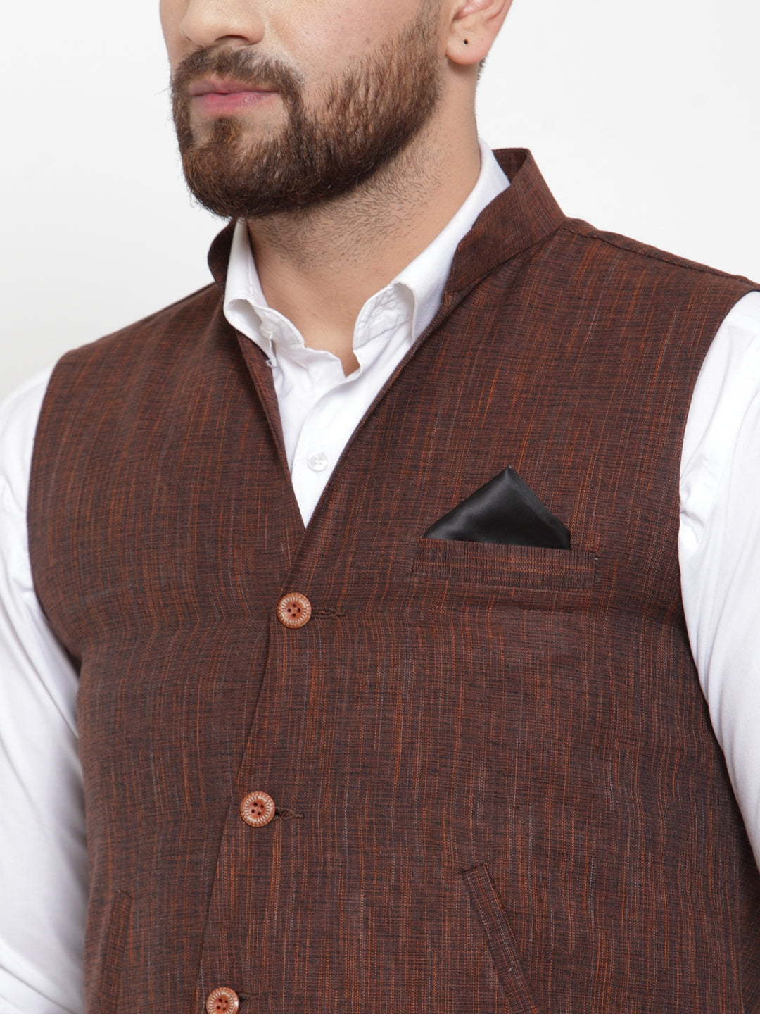 Brown Pure Cotton Party Nehru Jackets
