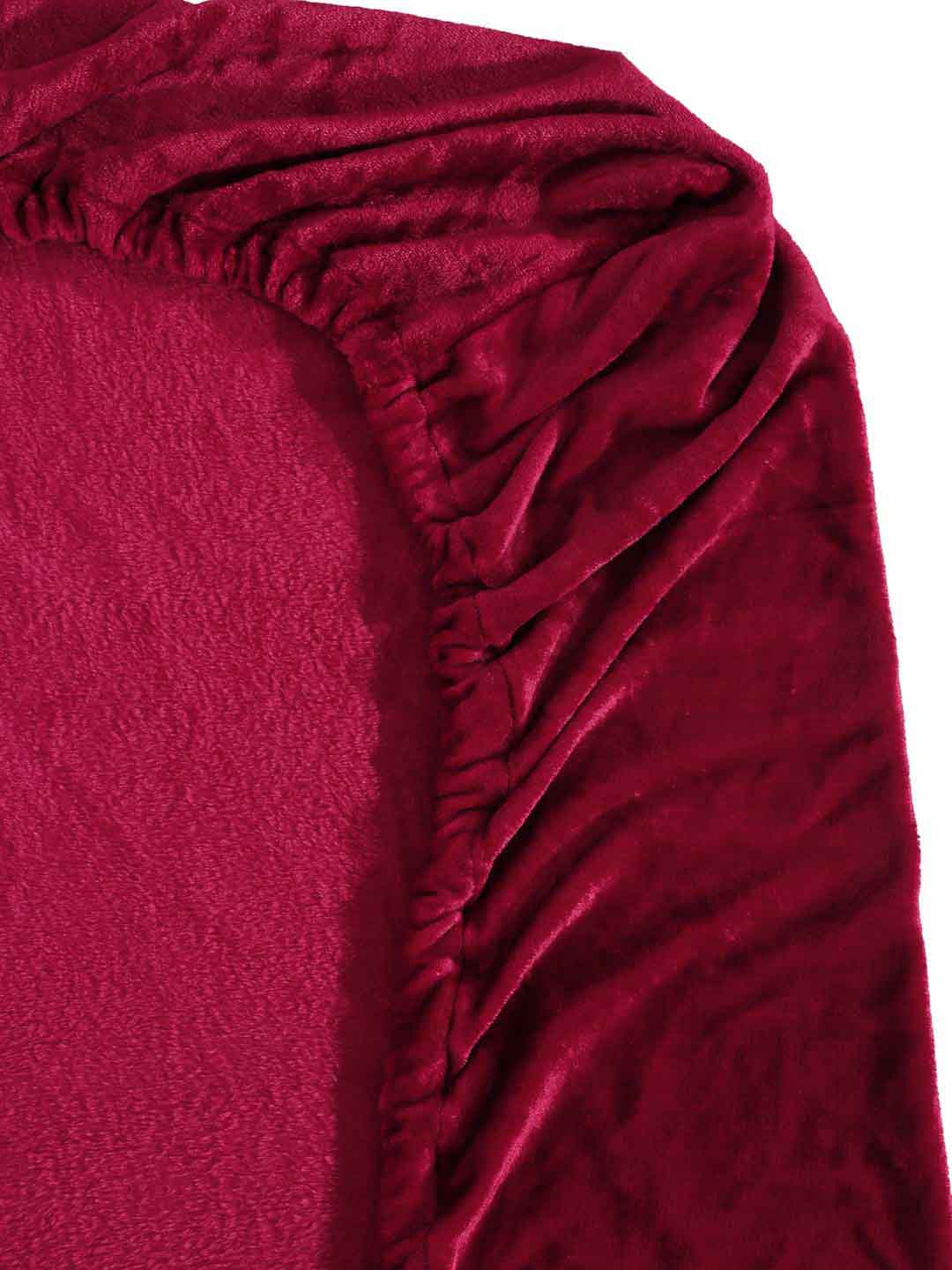 Klotthe Red Solid Woolen Fitted Single Bed Sheet with Pillow Cover