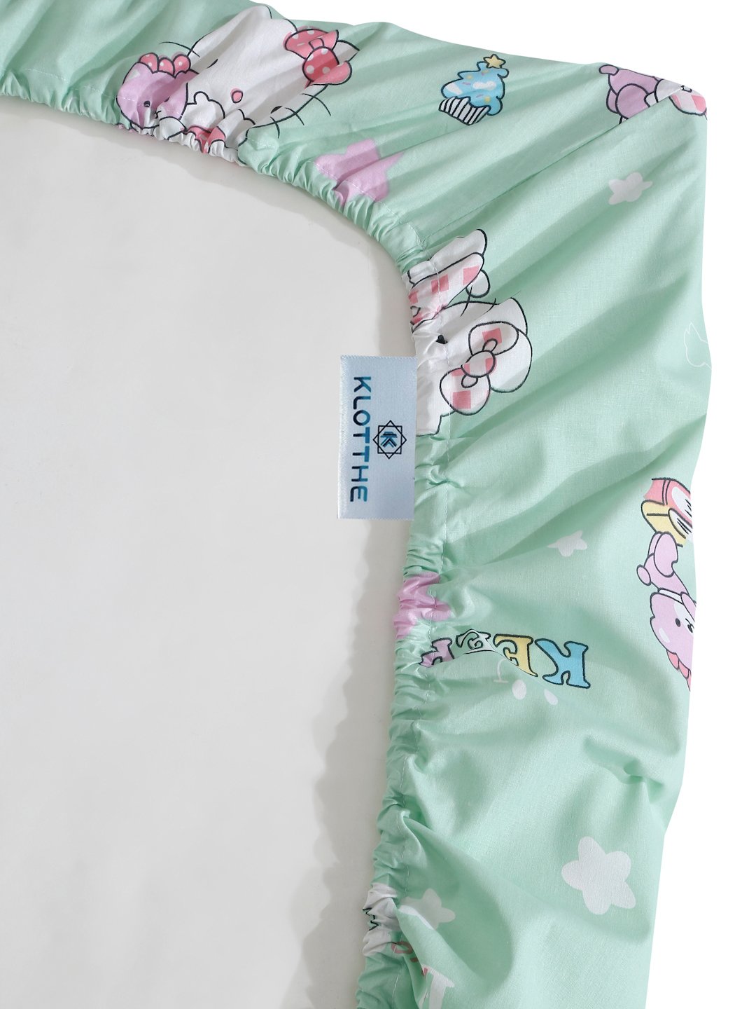 Green Cartoon Characters 400 TC Fitted Pure Cotton Double Bedsheet with 2 Pillow Covers
