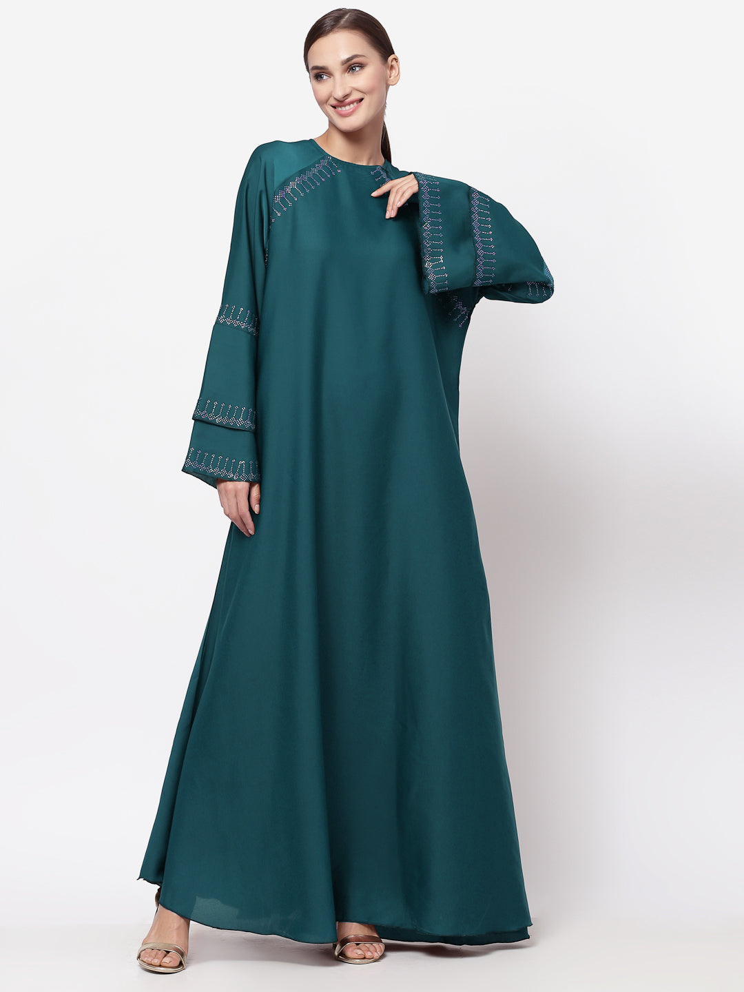 Klotthe Women Turquise Embellished Burqa With Scarves
