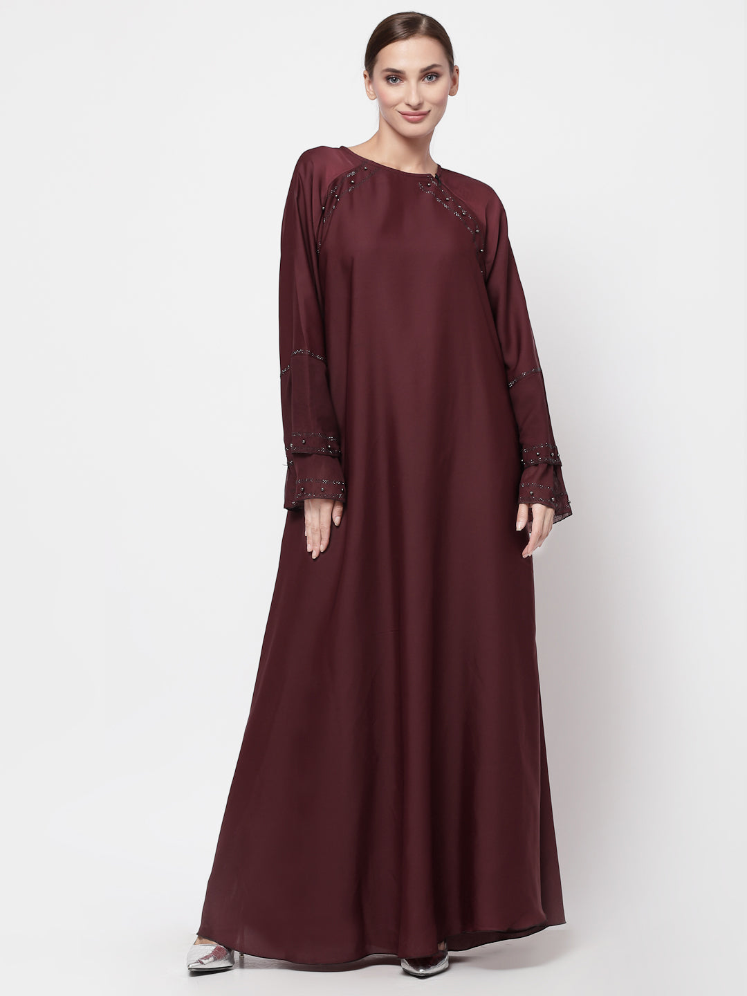 Klotthe Women Maroon Embellished Burqa With Scarves