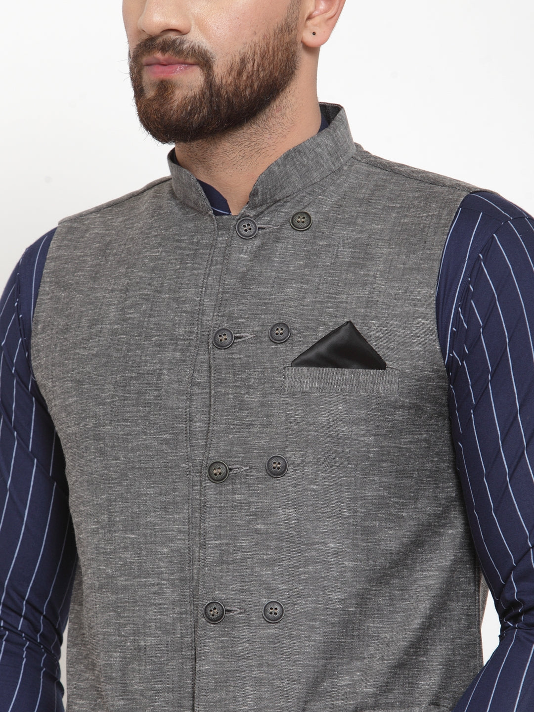 Grey Pure Cotton Party Nehru Jackets
