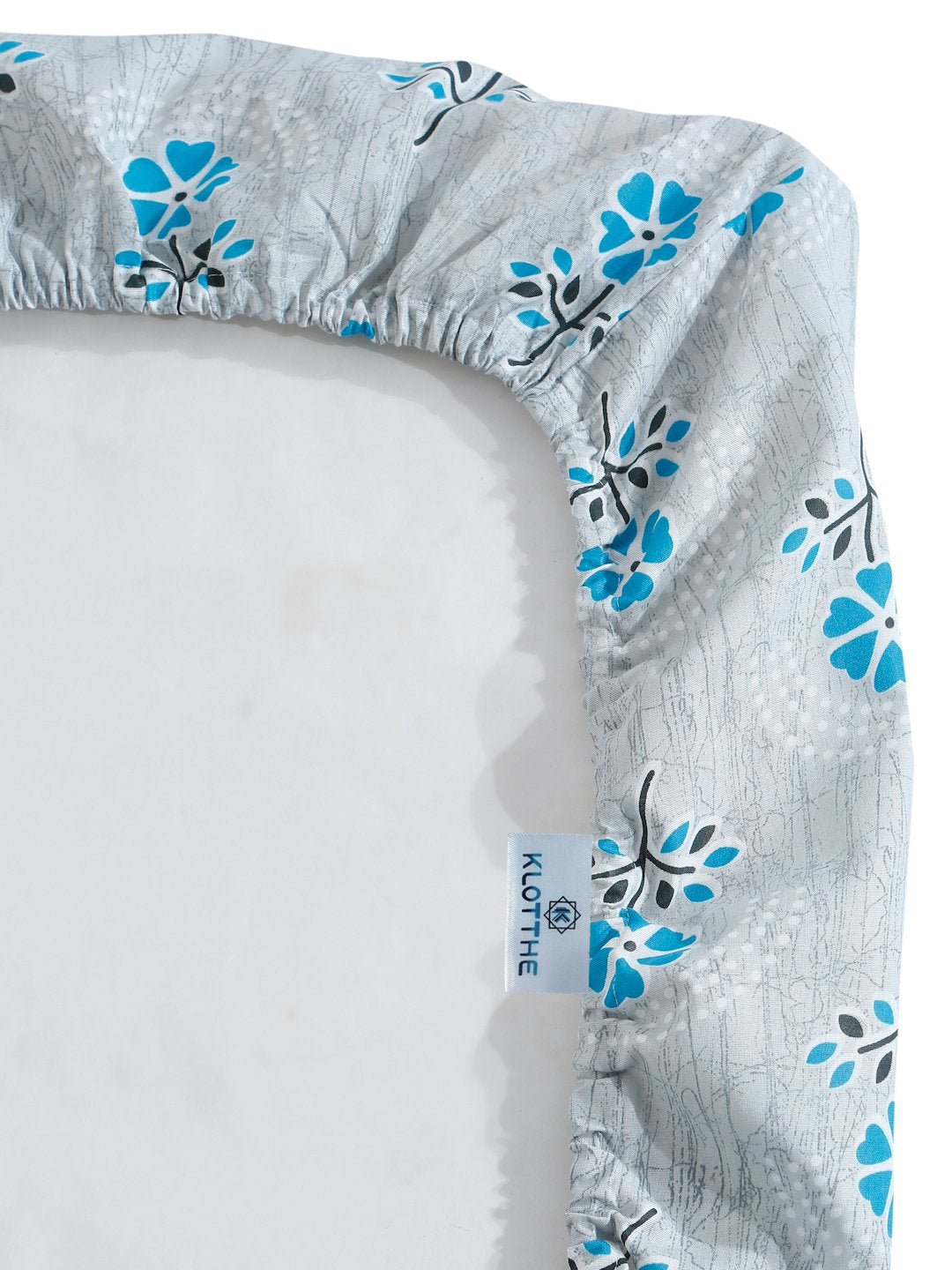 Blue Floral 400 TC Pure Cotton Fitted Double Bedsheet with 2 Pillow Covers