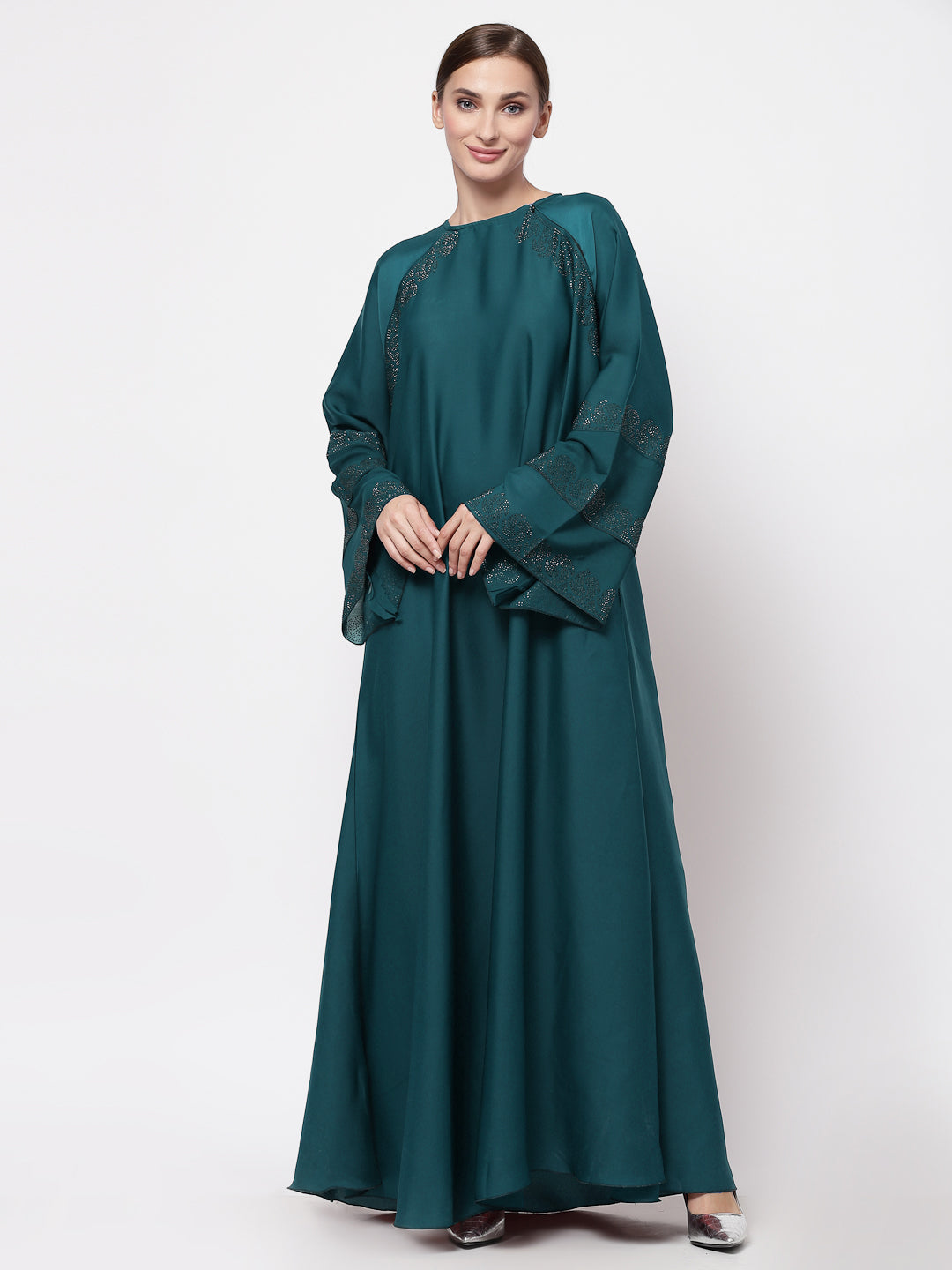 Klotthe Women Turquise Embellished Burqa With Scarves