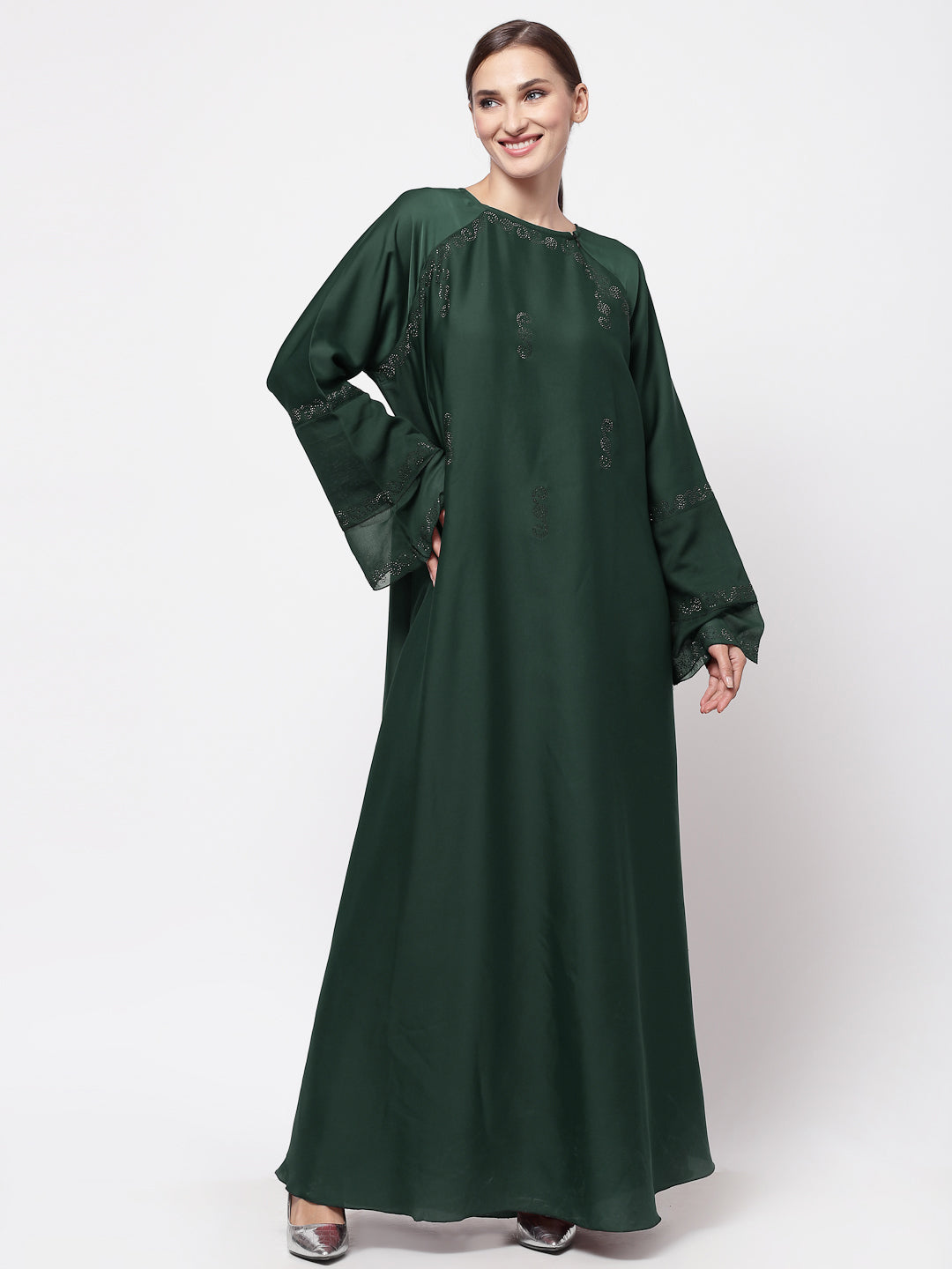 Klotthe Women Green Embellished Burqa With Scarves
