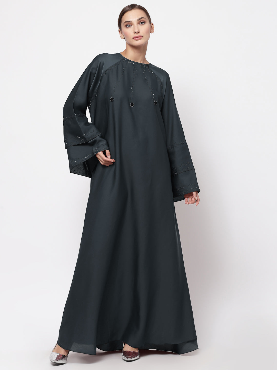 Klotthe Women Grey Embellished Burqa With Scarves
