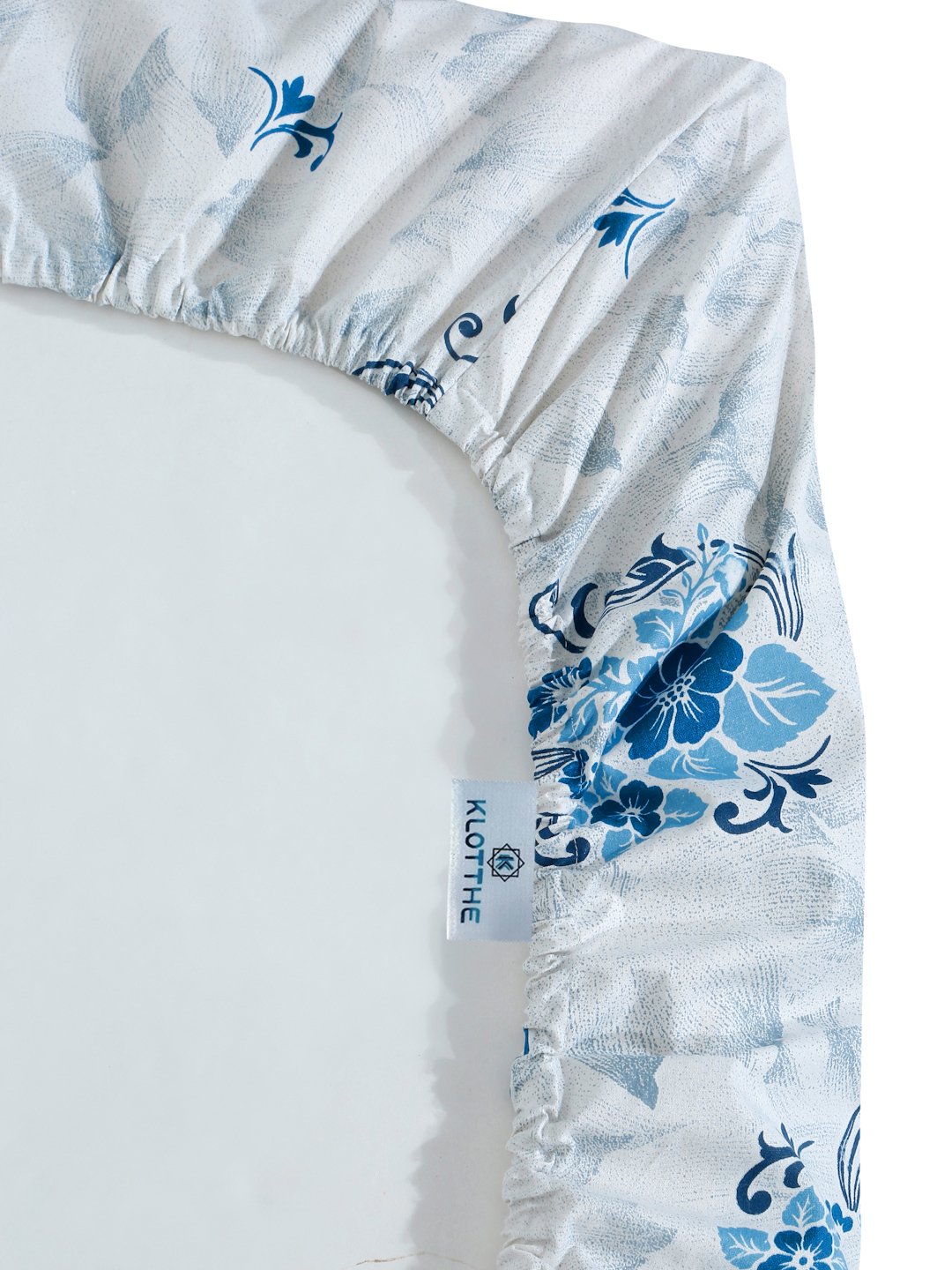 Blue Floral 400 TC Pure Cotton Fitted Double Bedsheet with 2 Pillow Covers