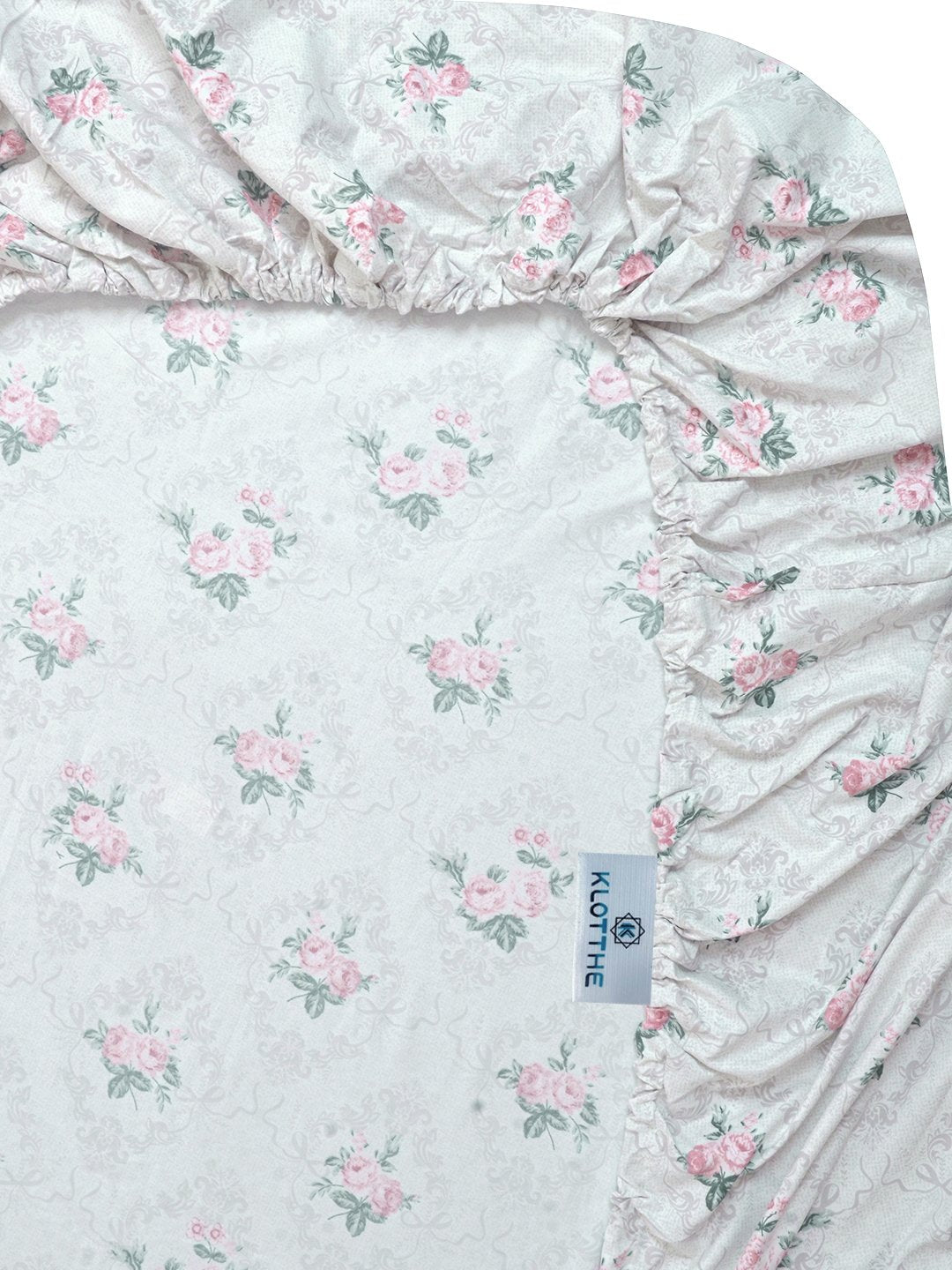 Cream Floral 300 TC Cotton Blend Fitted Double Bedsheet with 2 Pillow Covers
