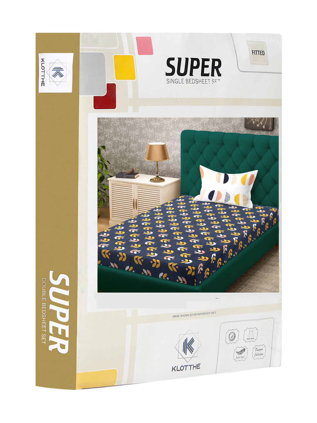 Klotthe Blue Floral 300 TC Cotton Blend Fitted Single Bedsheet Set in Book Fold Packing
