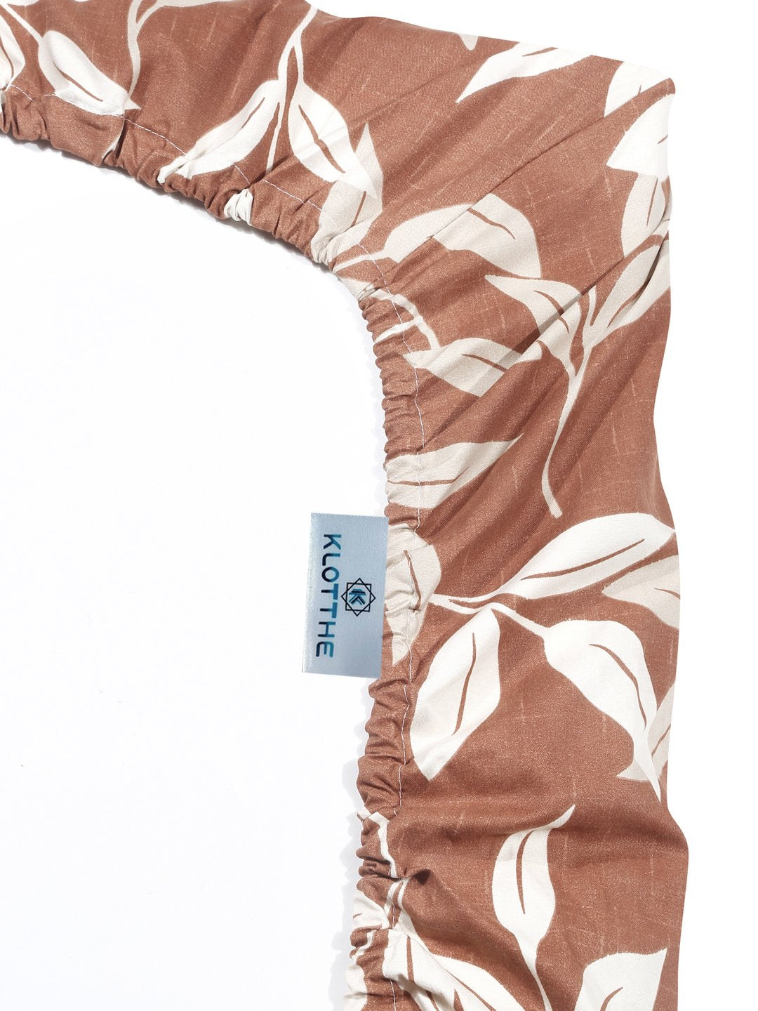 Brown Floral 300 TC Cotton Blend Fitted Double Bedsheet with 2 Pillow Covers