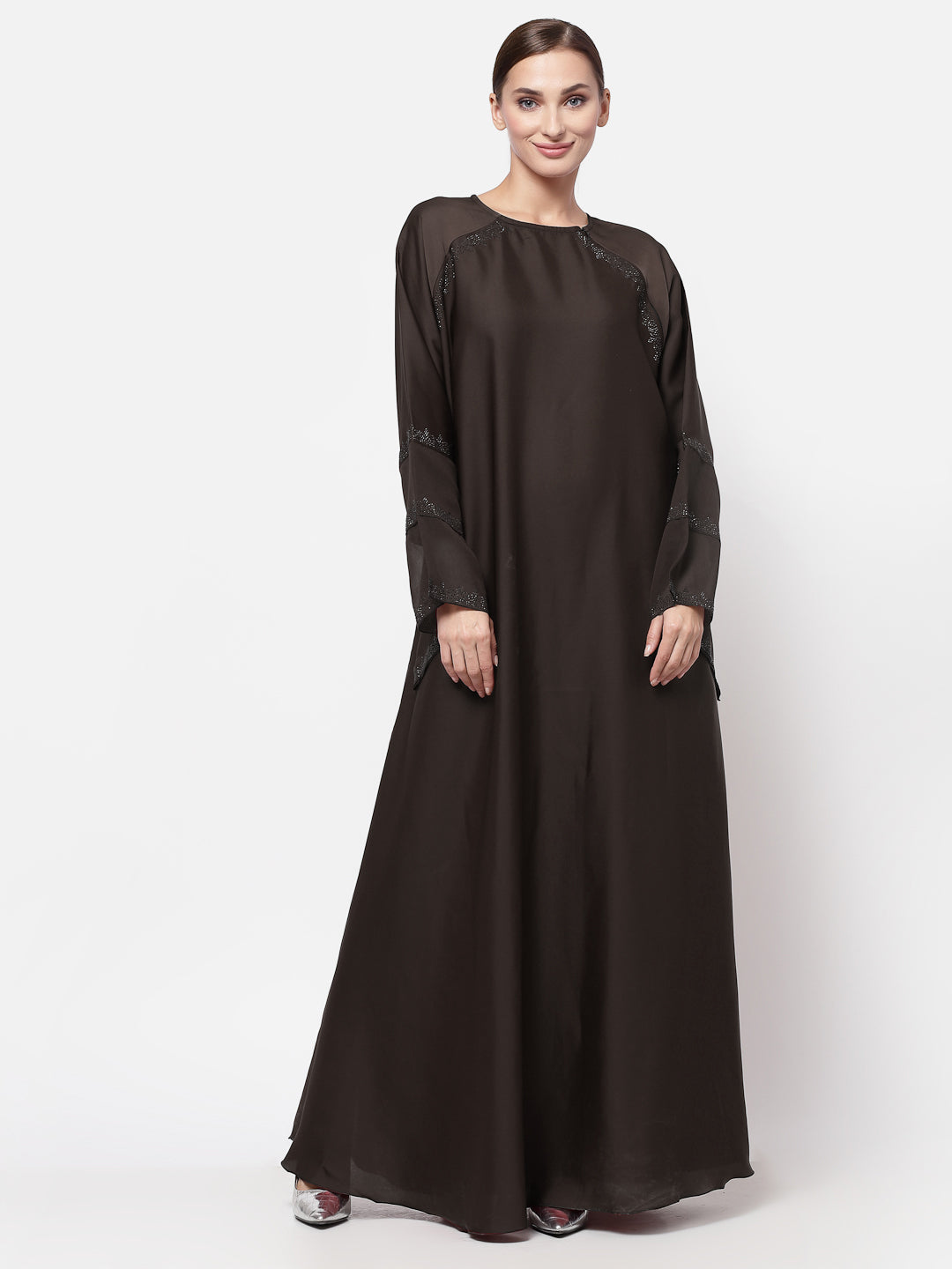 Klotthe Women Brown Embellished Burqa With Scarves