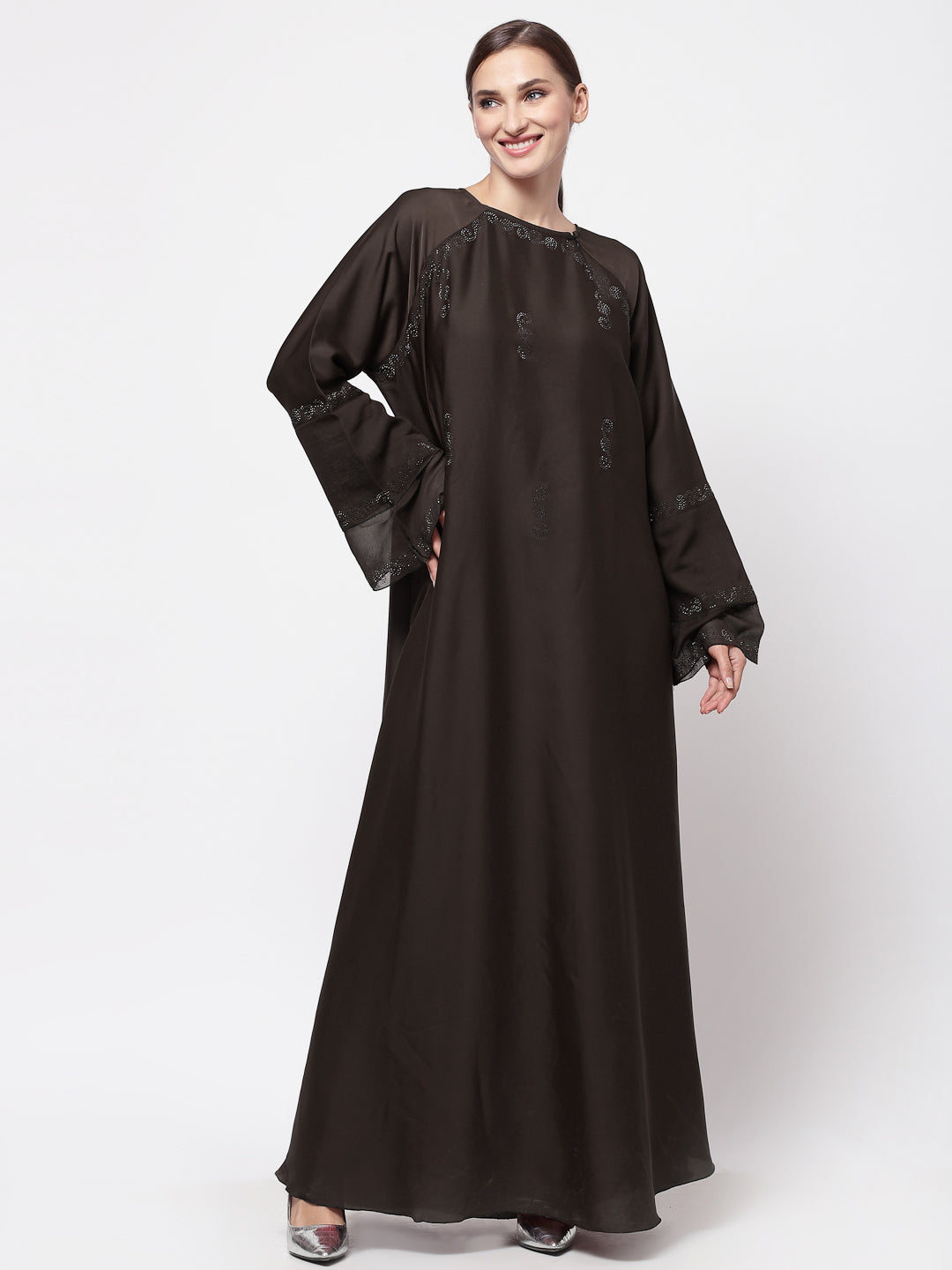 Klotthe Women Brown Embellished Burqa With Scarves