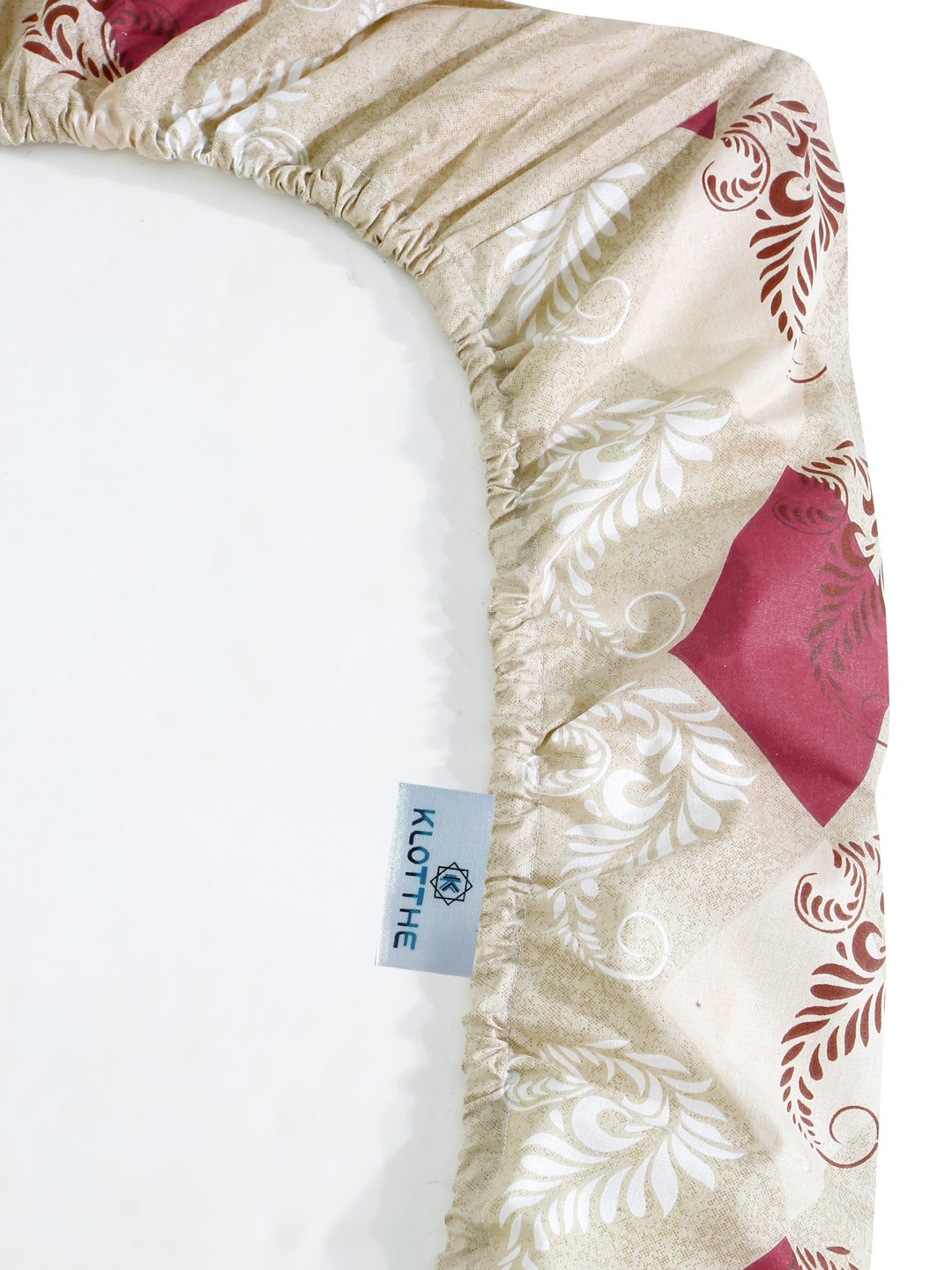 Beige Geometric 400 TC Pure Cotton Fitted Double Bedsheet with 2 Pillow Covers