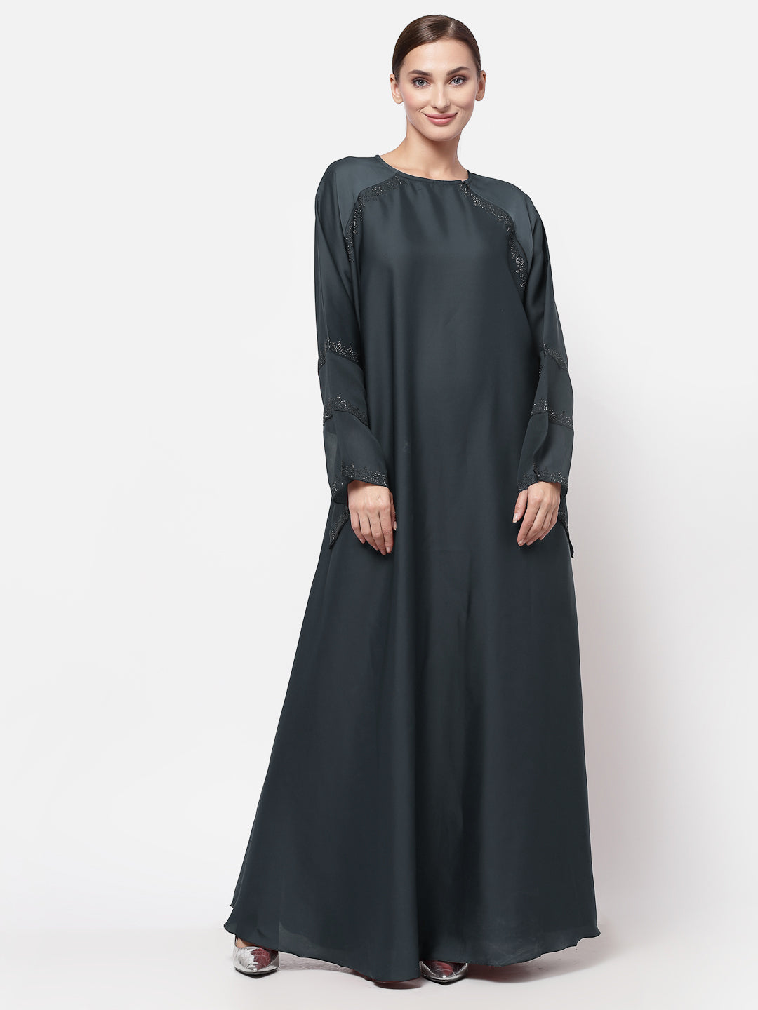 Klotthe Women Grey Embellished Burqa With Scarves