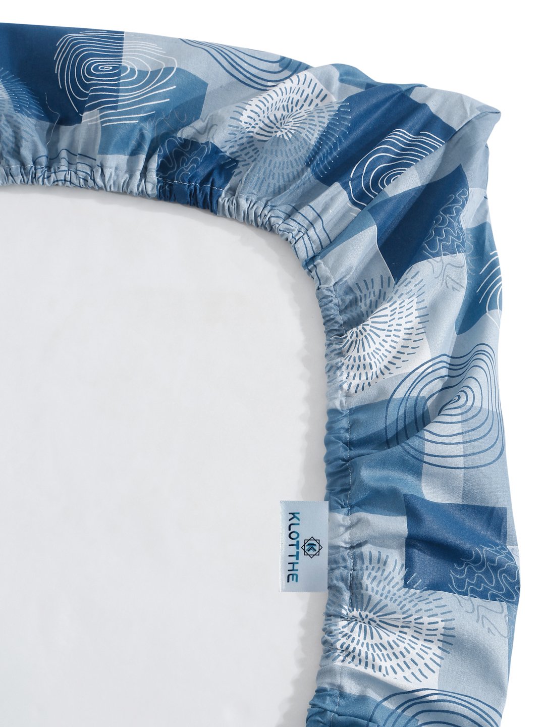 Blue Geometric 400 TC Pure Cotton Fitted Double Bedsheet with 2 Pillow Covers