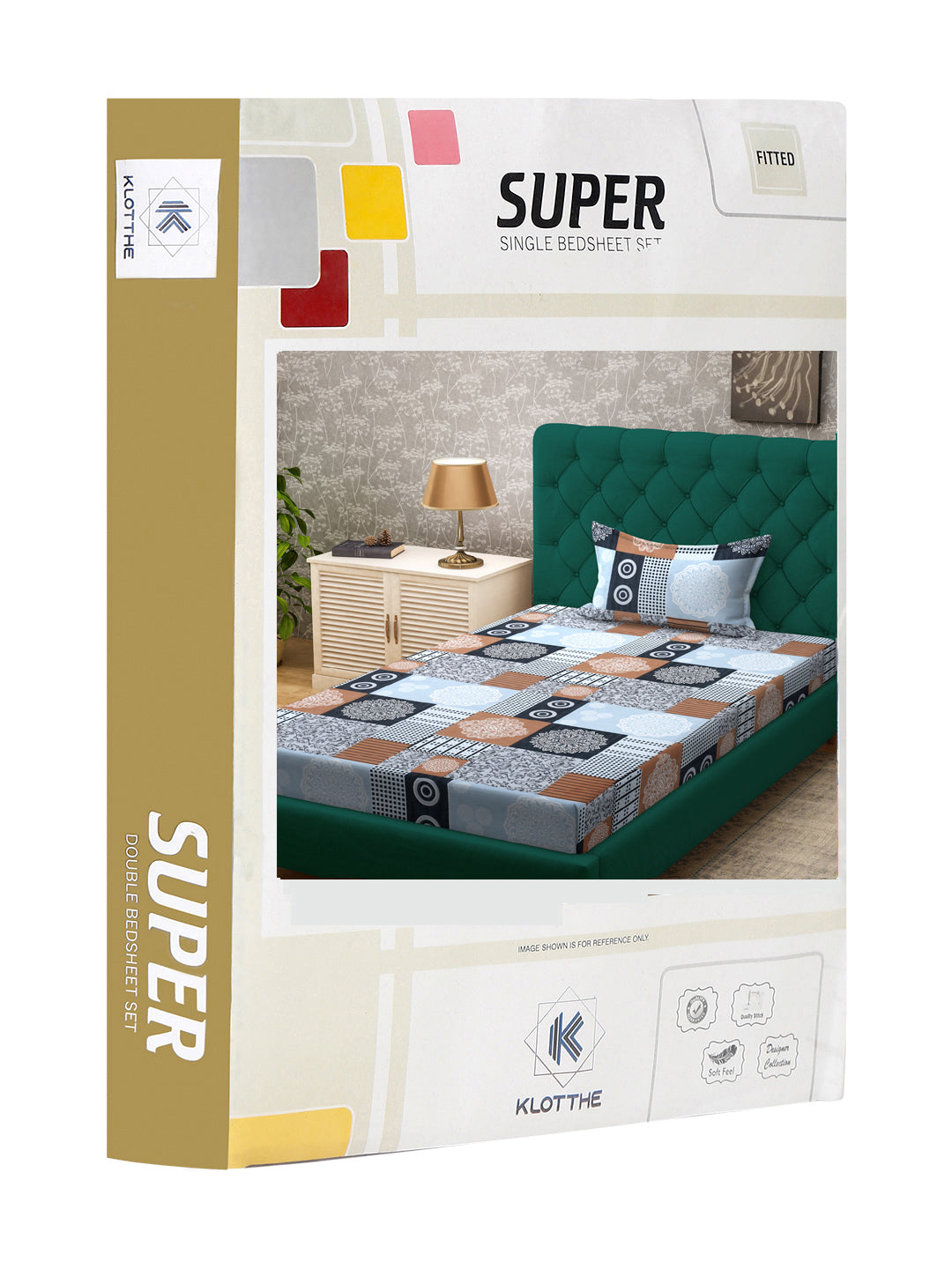 Klotthe SkyBlue Geometric 300 TC Cotton Blend Fitted Single Bedsheet Set in Book Fold Packing