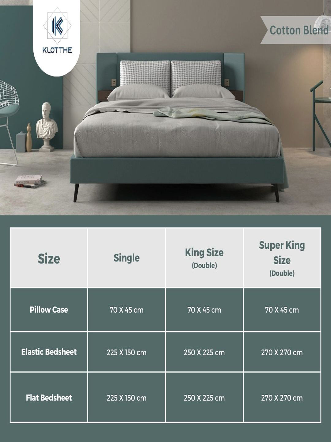 Klotthe Grey Abstract 300 TC Cotton Blend Fitted Double Bedsheet with 2 Pillow Covers