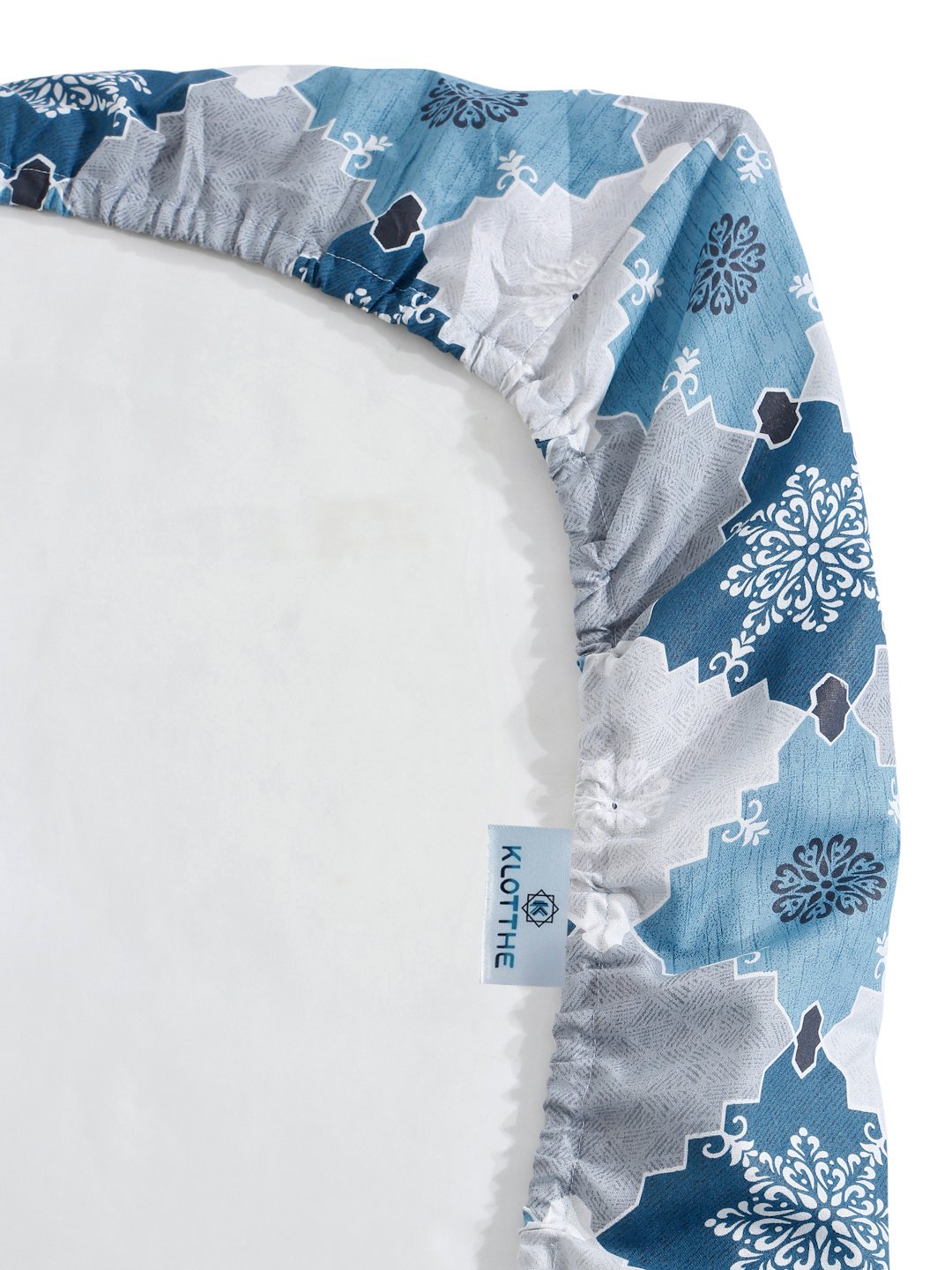Blue Geometric 400 TC Pure Cotton Fitted Double Bedsheet with 2 Pillow Covers