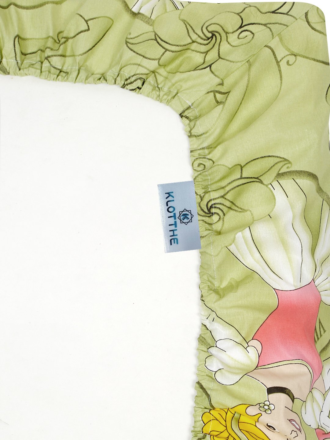 Green Cartoon Characters 400 TC Pure Cotton Fitted Double Bedsheet with 2 Pillow Covers
