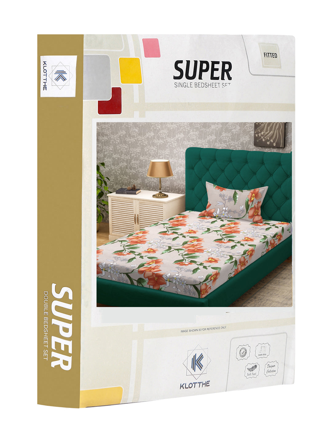 Klotthe Beige Floral 300 TC Cotton Blend Fitted Single Bedsheet Set in Book Fold Packing