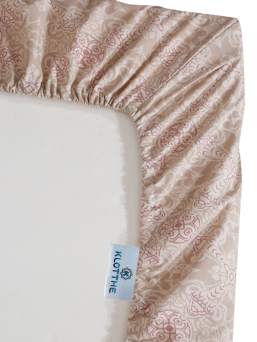 Klotthe Beige Floral 400 TC Pure Cotton Fitted Single Bedsheet with Pillow Cover