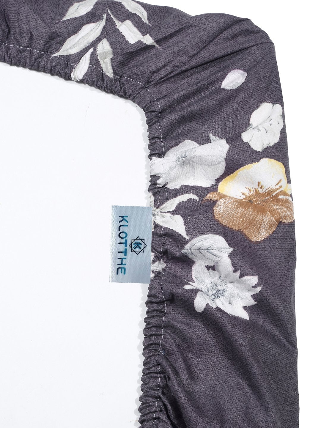 Brown Floral 300 TC Cotton Blend Fitted Double Bedsheet with 2 Pillow Covers