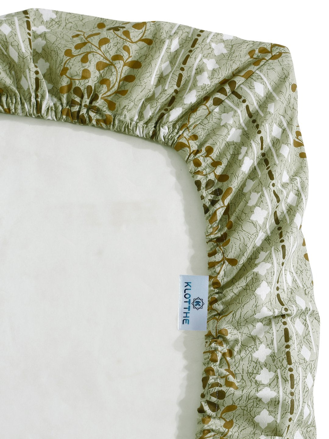 Green Floral 400 TC Pure Cotton Fitted Double Bedsheet with 2 Pillow Covers
