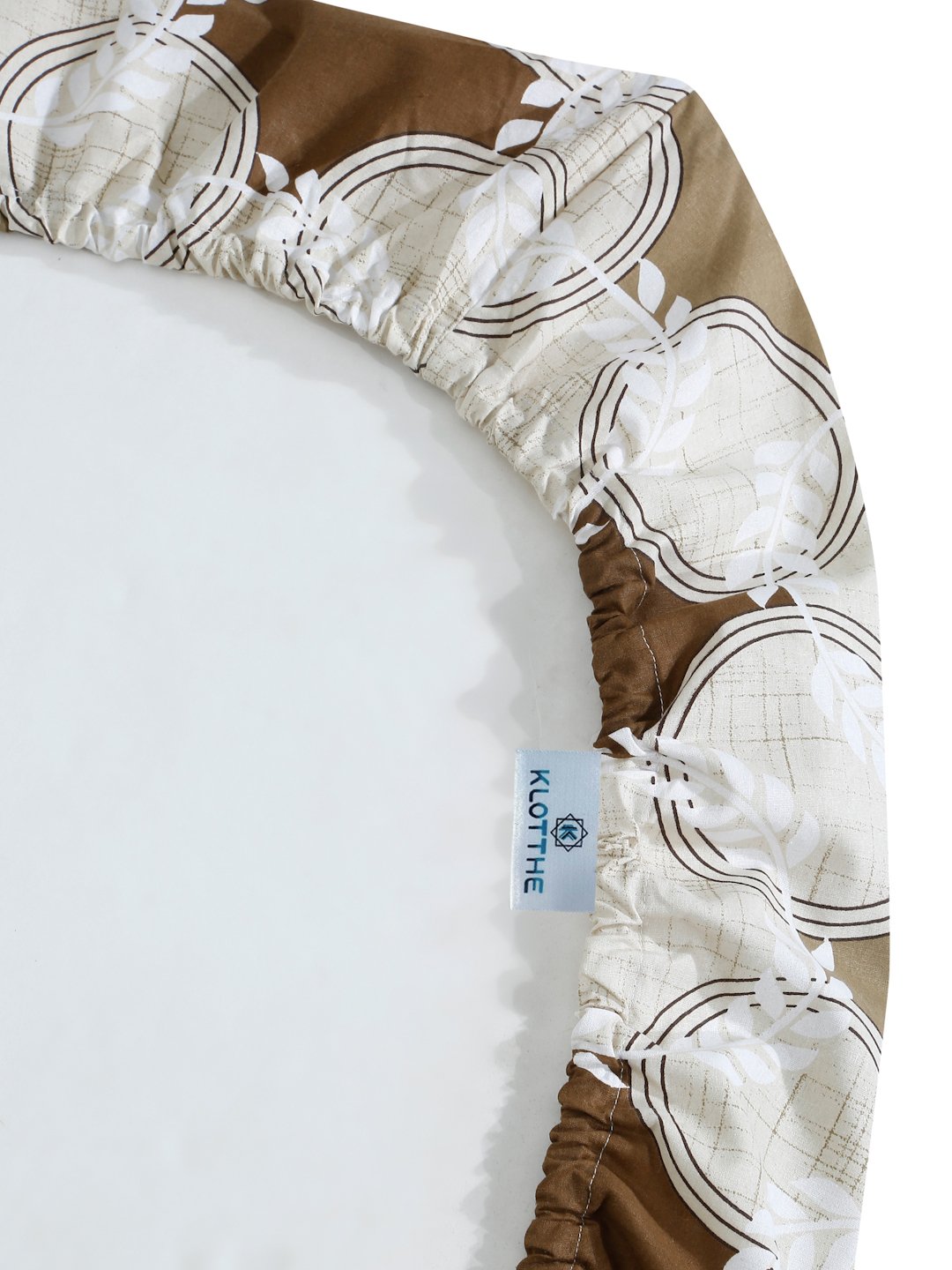 Beige Geometric 400 TC Pure Cotton Fitted Double Bedsheet with 2 Pillow Covers