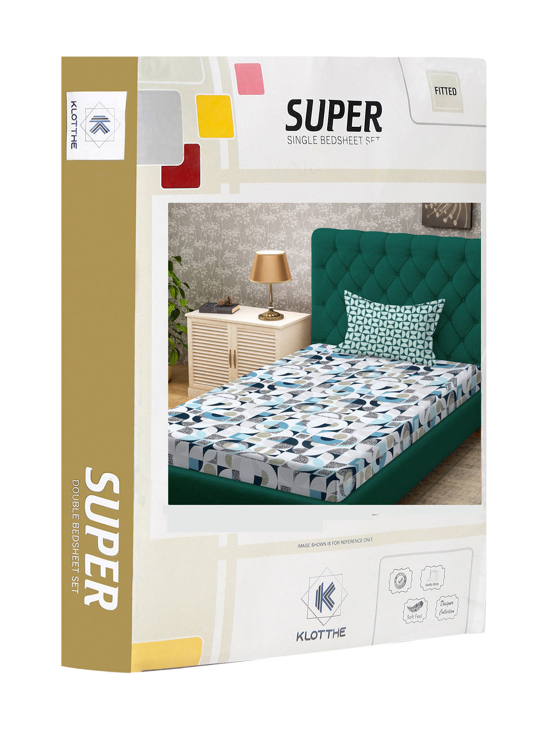 Klotthe White Geometric 300 TC Cotton Blend Fitted Single Bedsheet Set in Book Fold Packing