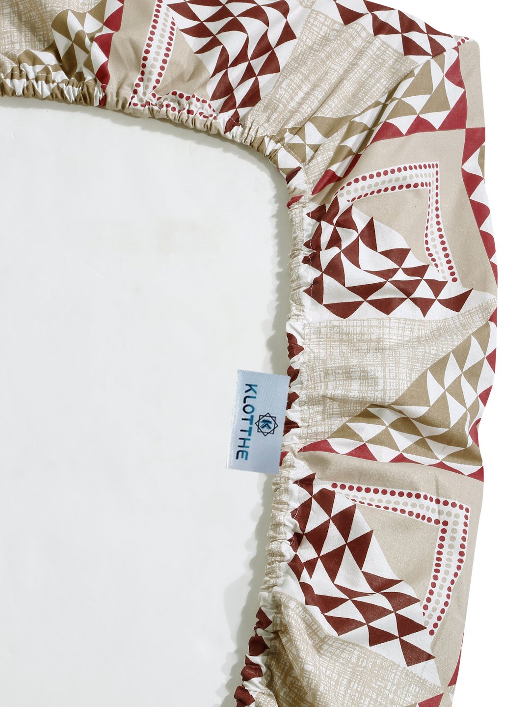 Beige Geometric 400 TC Pure Cotton Fitted Double Bedsheet with 2 Pillow Covers