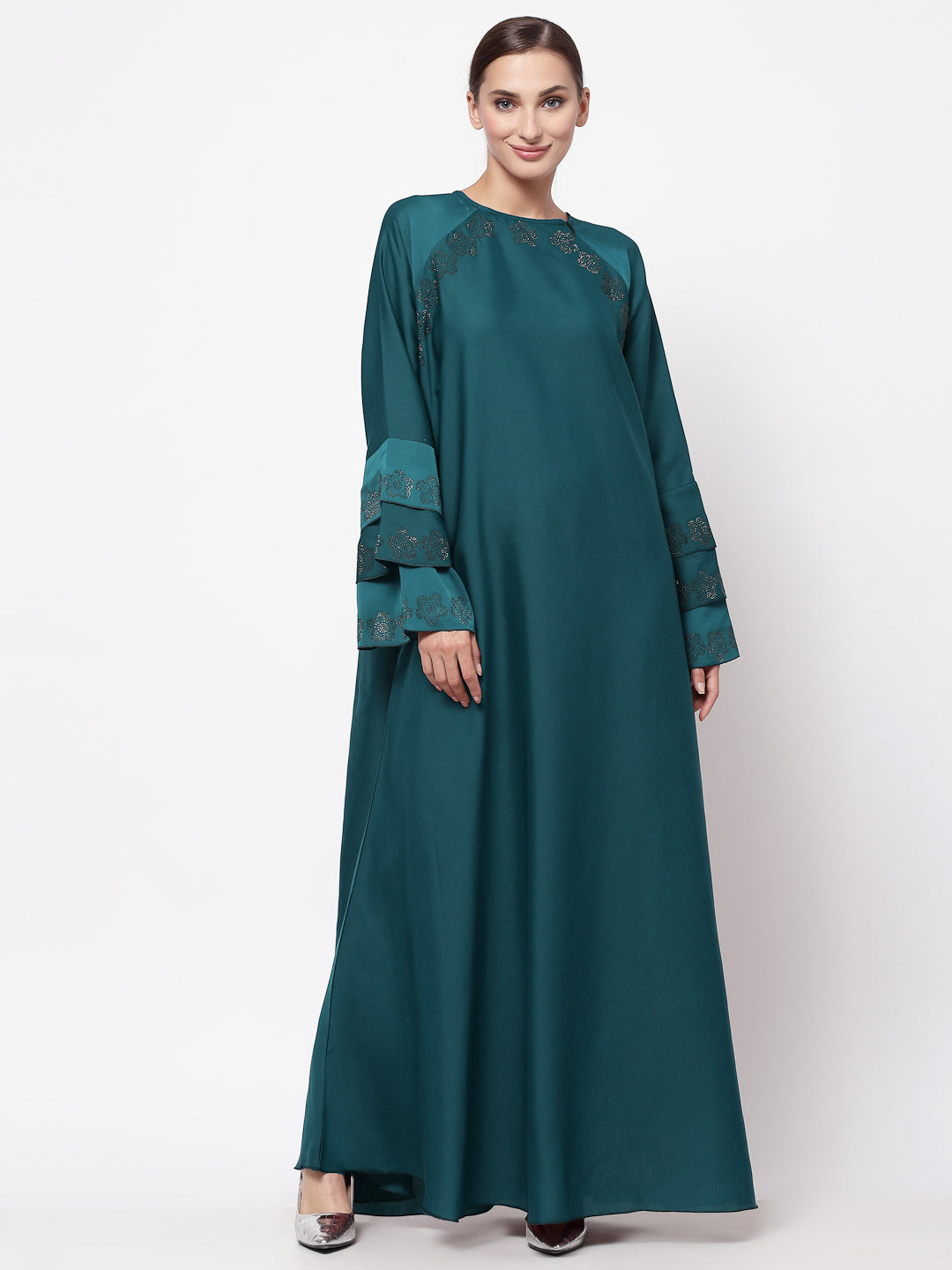 Klotthe Women Turquise Embellished Burqa With Scarves