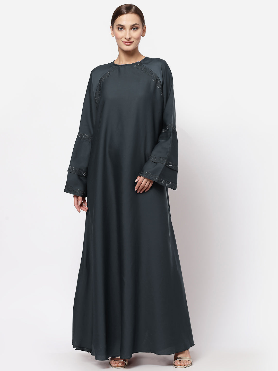 Klotthe Women Grey Embellished Burqa With Scarves