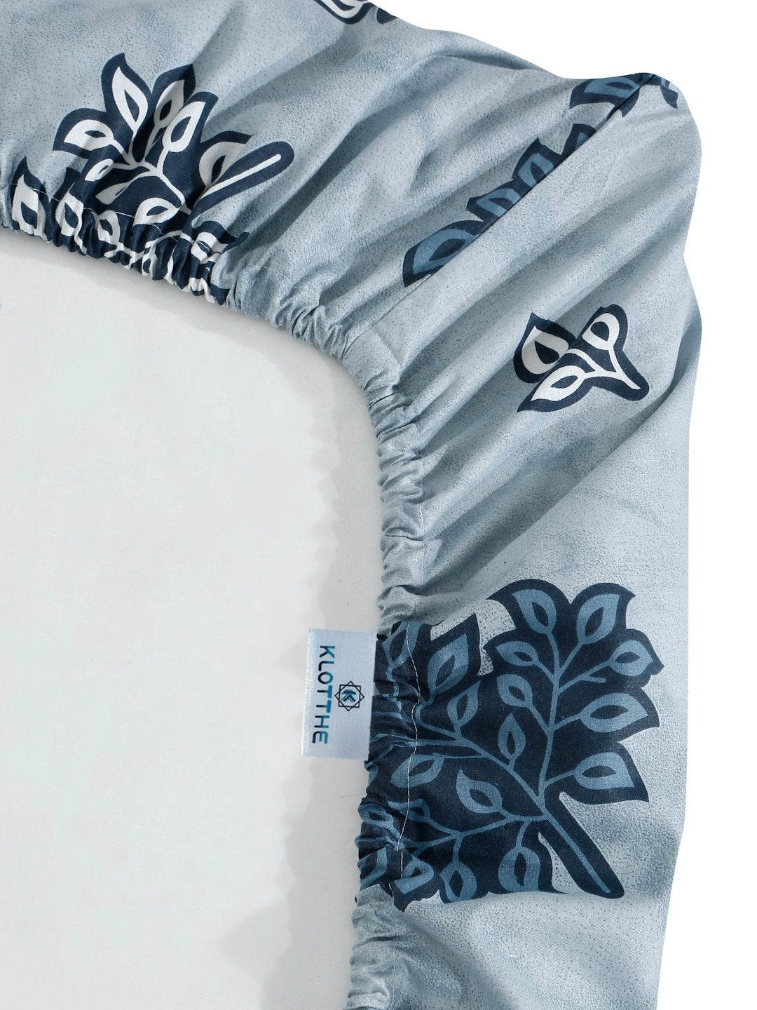 Blue Floral 400 TC Pure Cotton Fitted Double Bedsheet with 2 Pillow Covers