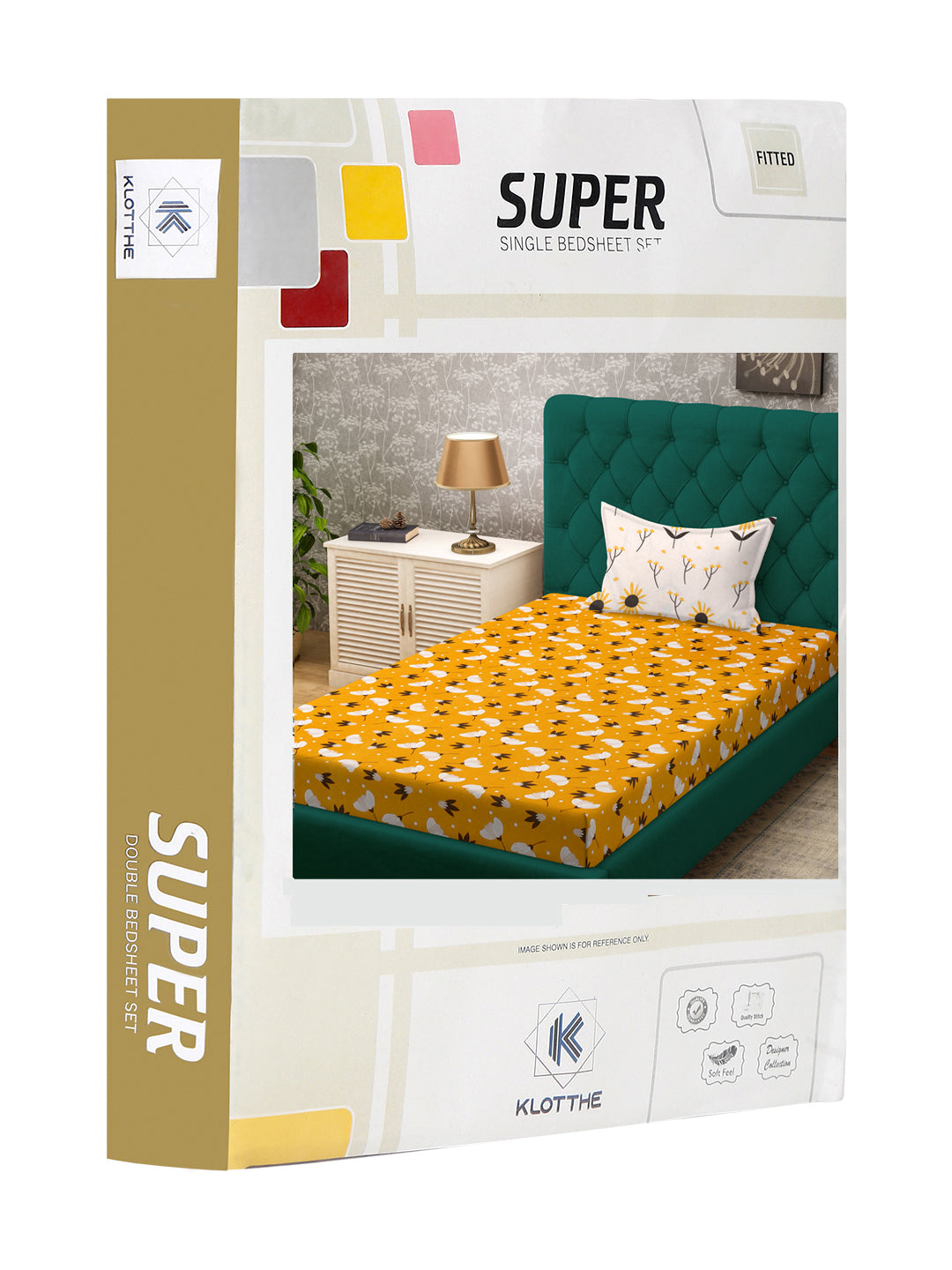 Klotthe Yellow Floral 300 TC Cotton Blend Fitted Single Bedsheet Set in Book Fold Packing