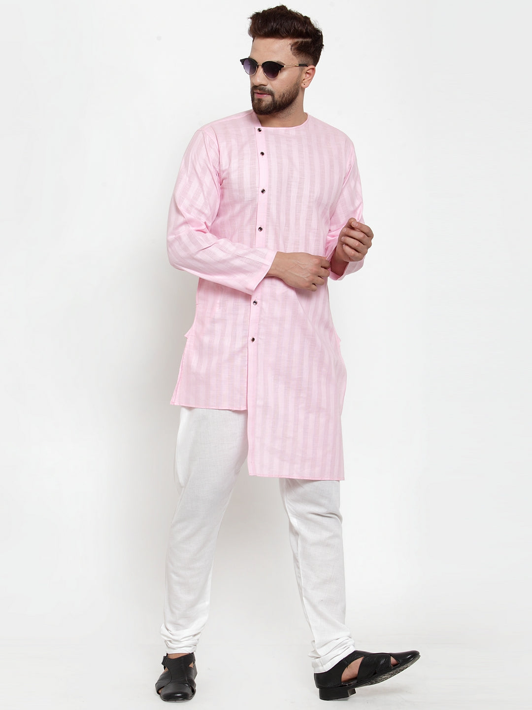 Pink Cotton Striped Party Kurtas