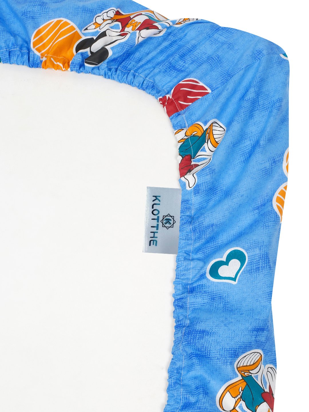 Blue Cartoon Characters 400 TC Pure Cotton Fitted Double Bedsheet with 2 Pillow Covers