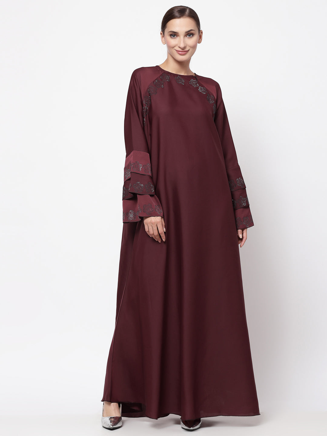 Klotthe Women Maroon Embellished Burqa With Scarves