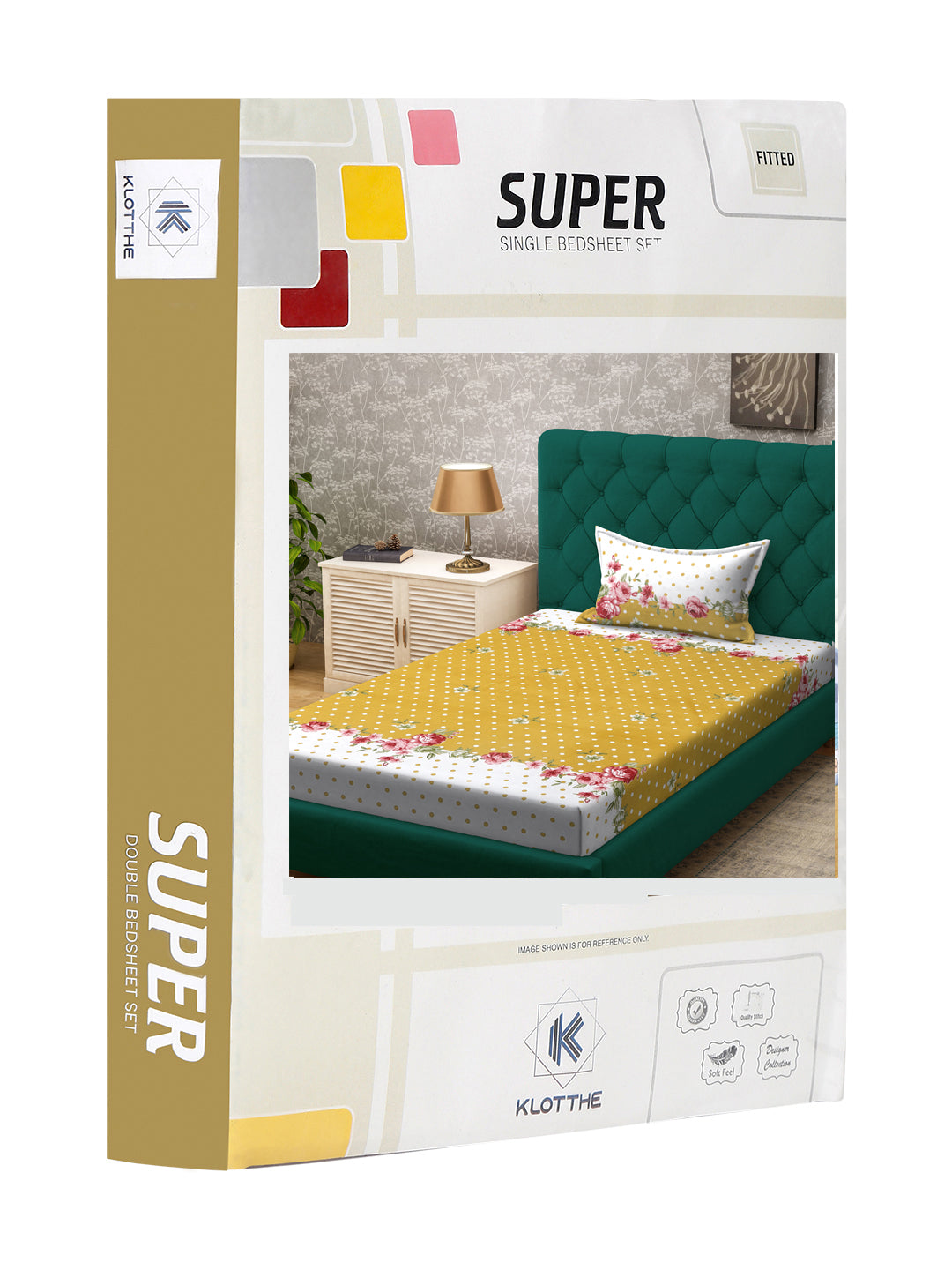 Klotthe Yellow Floral 300 TC Cotton Blend Fitted Single Bedsheet Set in Book Fold Packing