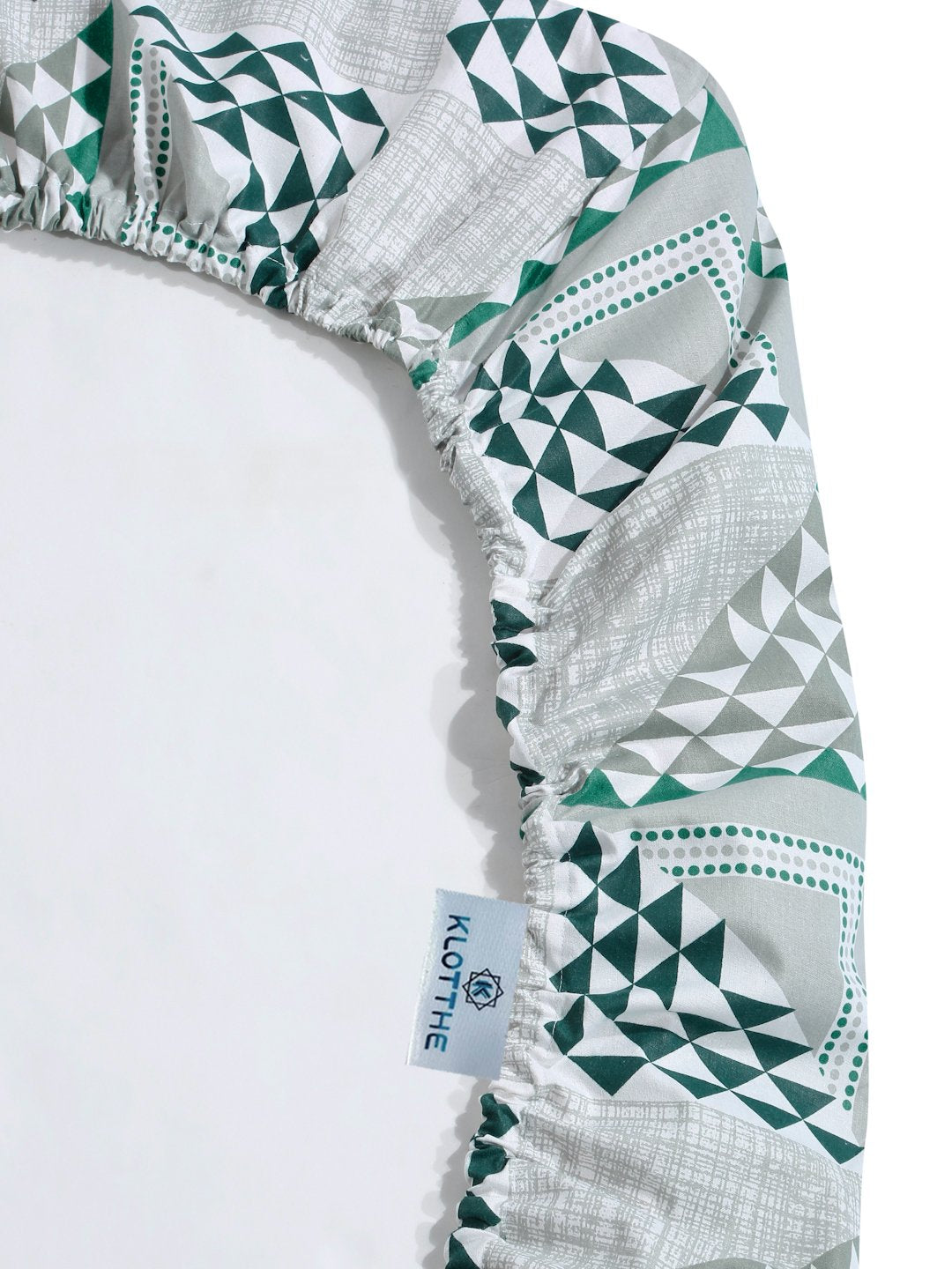 Green Geometric 400 TC Pure Cotton Fitted Double Bedsheet with 2 Pillow Covers