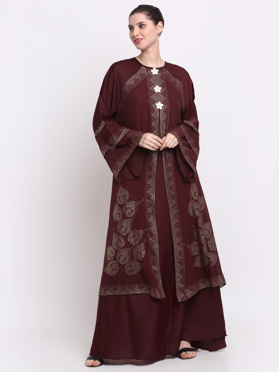 Klotthe Women Maroon Embellished Burqa With Scarves