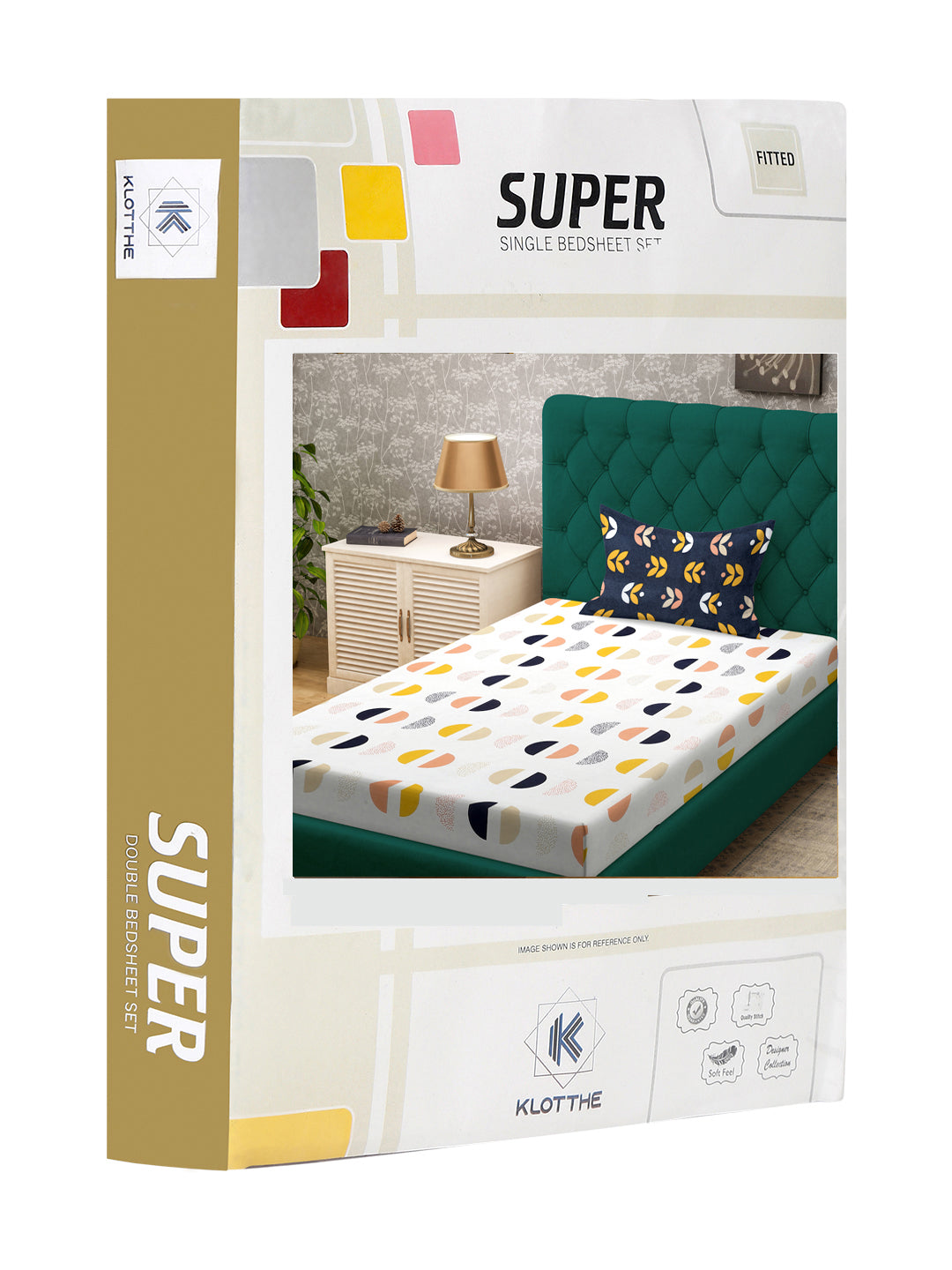 Klotthe White Geometric 300 TC Cotton Blend Fitted Single Bedsheet Set in Book Fold Packing