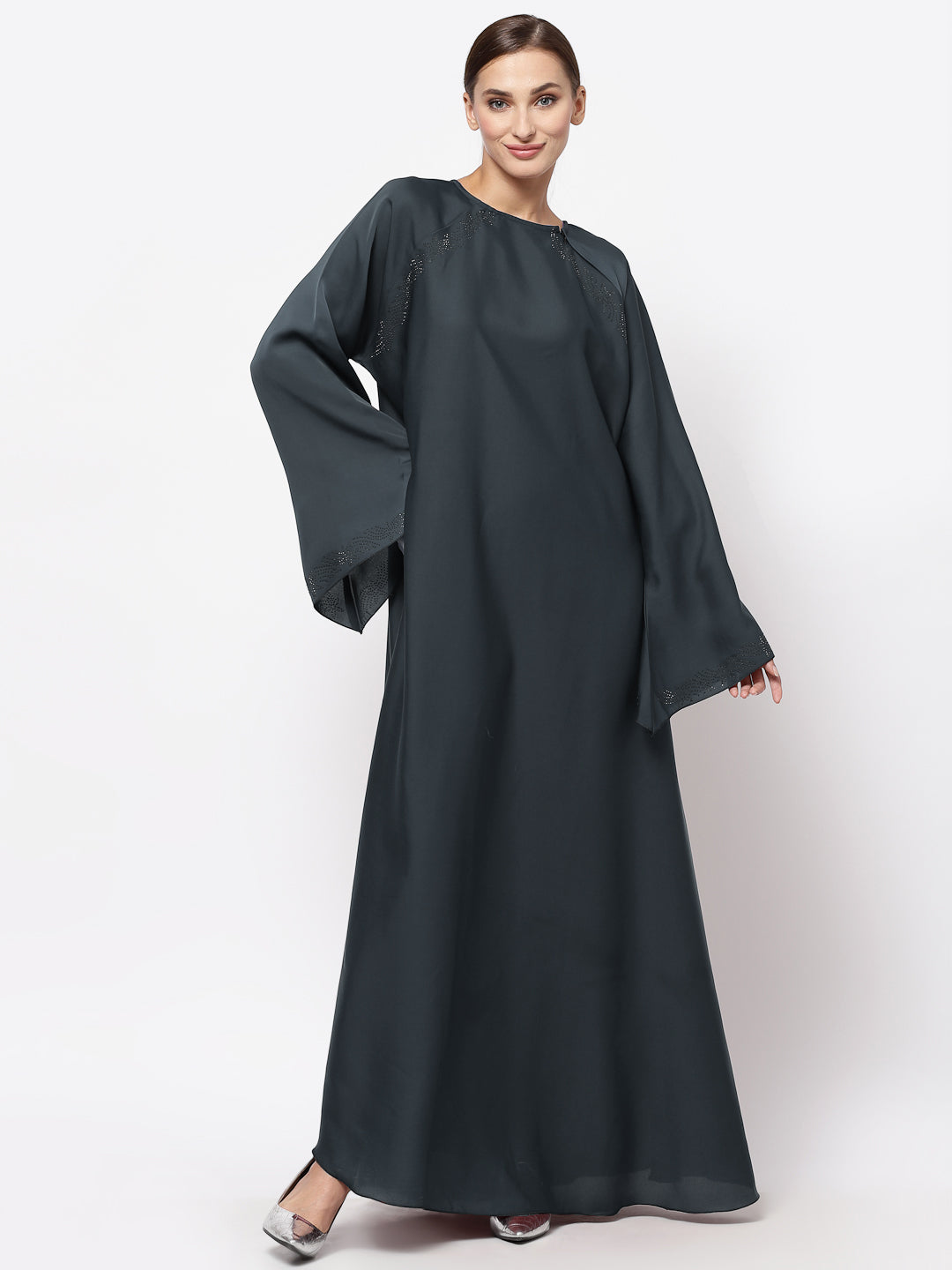 Klotthe Women Grey Embellished Burqa With Scarves