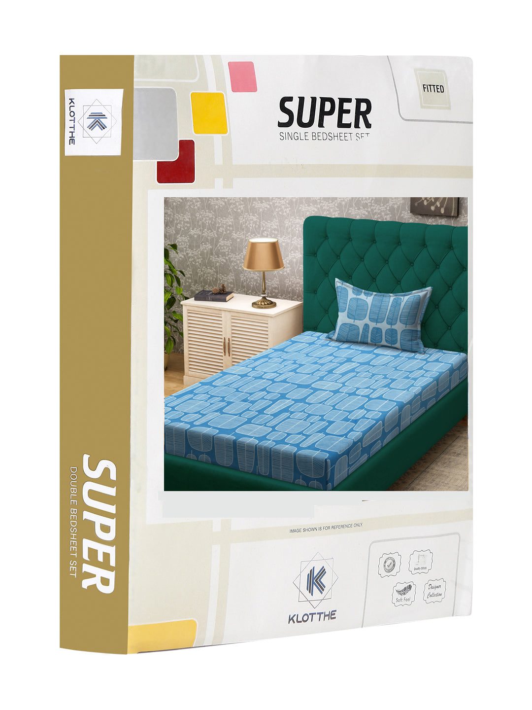Klotthe Turquoise Geometric 300 TC Cotton Blend Fitted Single Bedsheet Set in Book Fold Packing