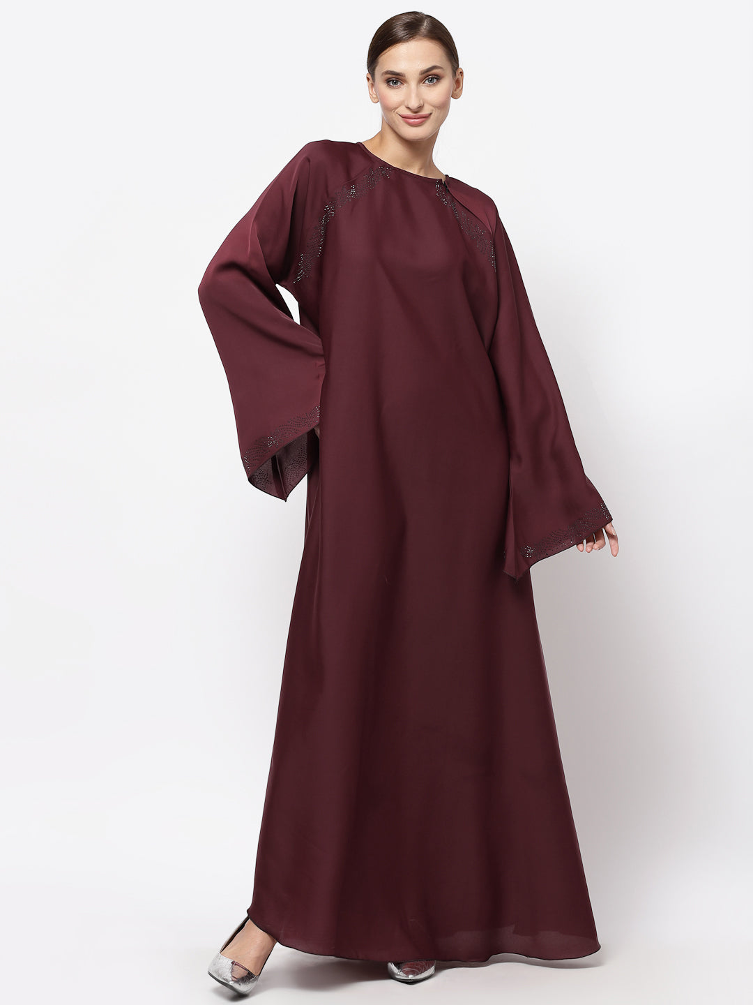 Klotthe Women Maroon Embellished Burqa With Scarves