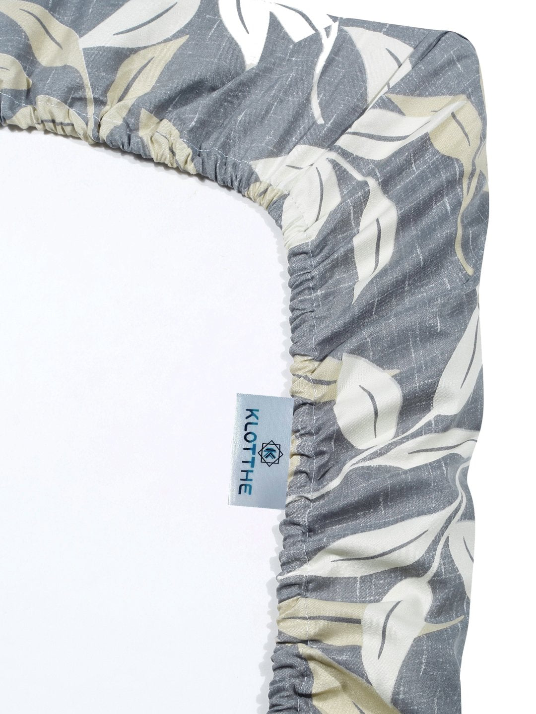 Grey Floral 300 TC Cotton Blend Fitted Double Bedsheet with 2 Pillow Covers