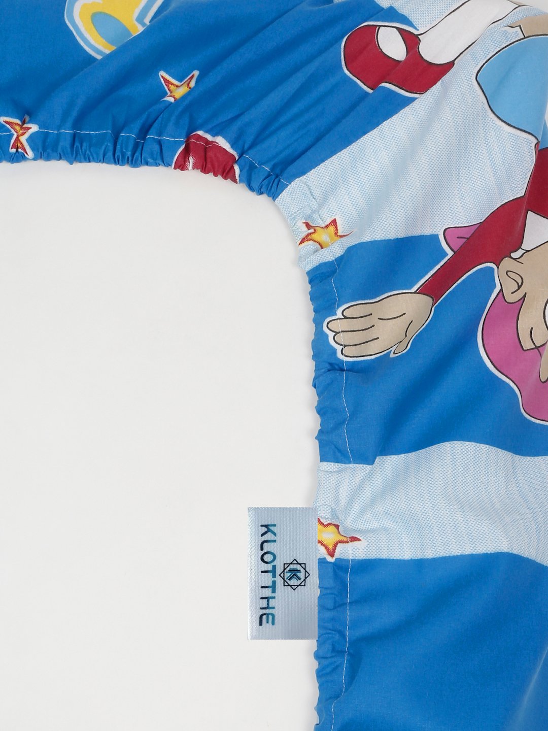 Blue Cartoon Characters 400 TC Pure Cotton Fitted Double Bedsheet with 2 Pillow Covers